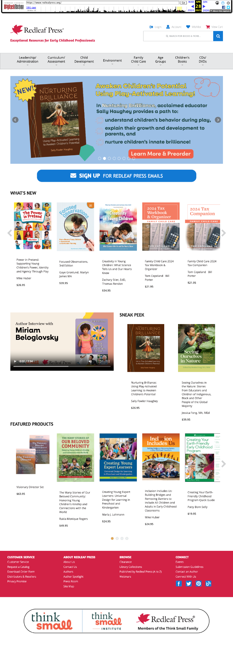 Archived original Redleaf Press homepage, supplied as the before reference